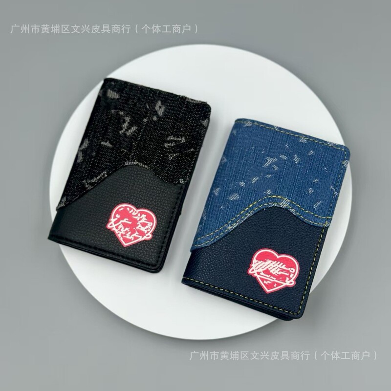 Foreign Trade Supply High Version Denim Wallet with Multiple Card Slots, Multi-Functional Card Holder, Love Badge Wallet, Original Denim Foreign Trade Supply High Version Denim Wallet with Multiple Card Slots, Multi-Functional Card Holder, Love Badge Wallet, Original Denim