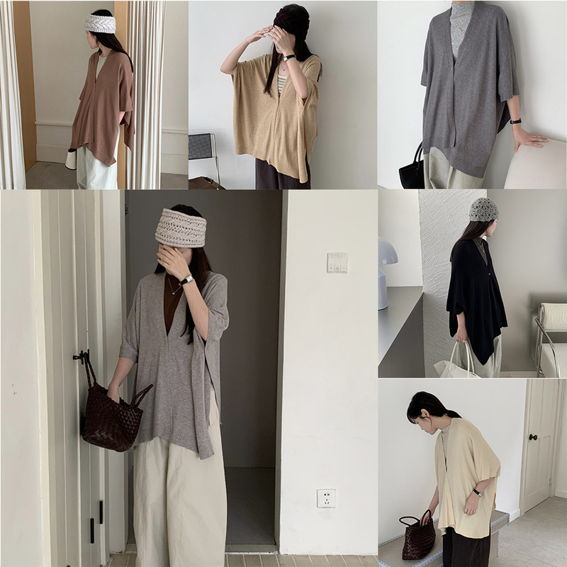 New Spring and Summer Sun Protection Shawl, Thin Oversized Cover-Up, Solid Color, Korean Style, Fashionable and Versatile Travel Cape, Knitted Cardigan