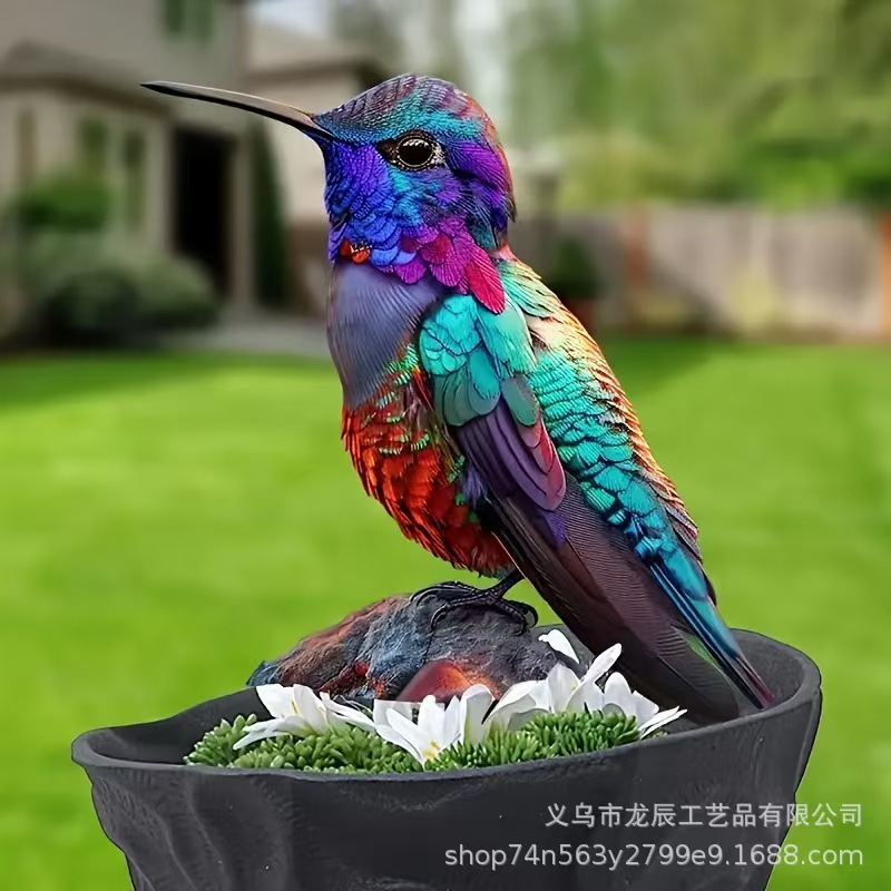跨境小鸟撑伞户外花园栅栏庭院地插装饰工艺品动物雕像亚克力庭院|undefined
