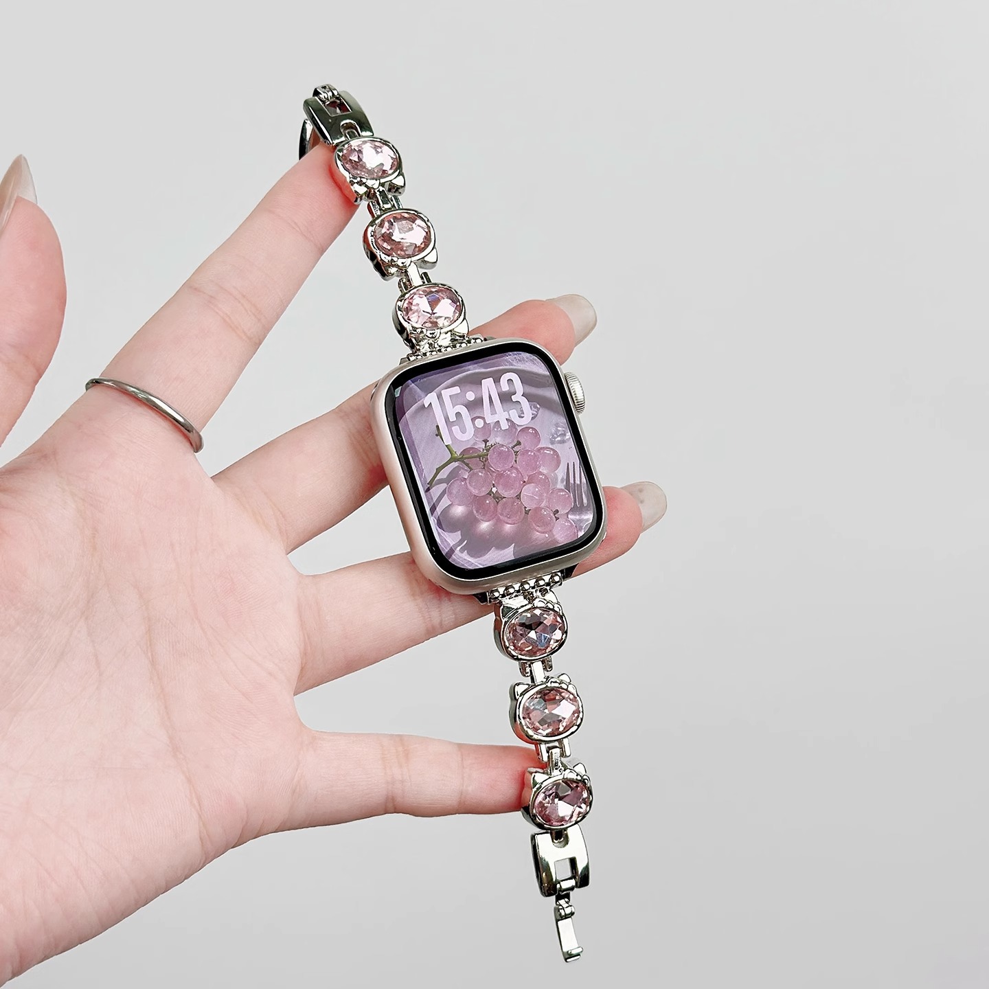 Suitable for Apple Applewatch Strap Metal Kitty Cat Bright Stone Diamond Women's Iwatch10 Watch Strap