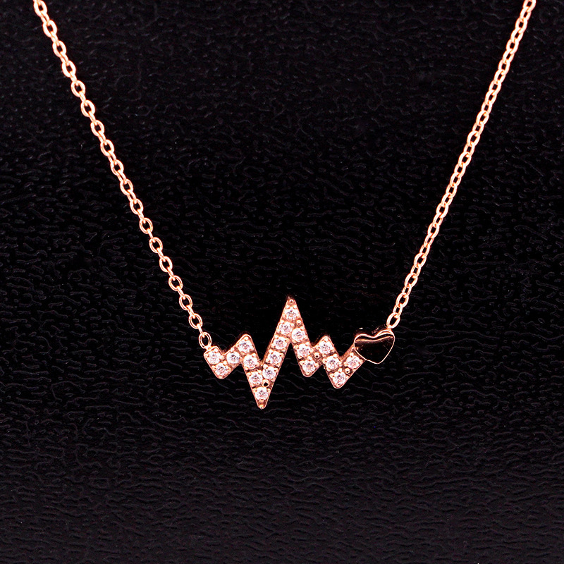 Collier pendentif ecg battement de cœur en strass ras de cou_voghion.com