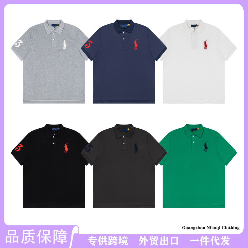 Cross-border Raff Summer Large Horse Logo Embroidered Men's Business Pure Cotton Turn-down Collar Polo Shirt for Middle-aged and Young Adults Casual Short Sleeve
