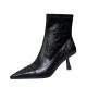 2738-2 Skinny Boots Women's Retro Soft Leather Pointed Bare Boots Single Boot Thin Heel Small Man Versatile Elastic French Short Boots