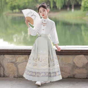 Girls' High-End Set with Mamian Skirt, Children's Ming-Style Improved Hanfu, Chinese-Style Thin Ancient Tang Suit for Summer