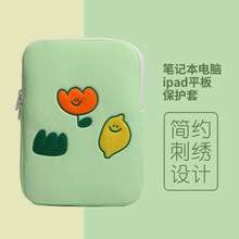 内胆包韩国设计小众设计柠檬刺绣花朵ipad平板笔记本电脑包�；ぬ�
