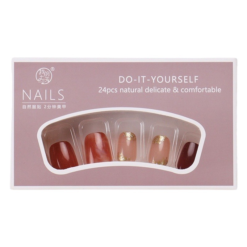Wear nail beauty nail piece wholesale autumn and winter New blooming Amber Gold Foil nail stickers finished detachable fake nails