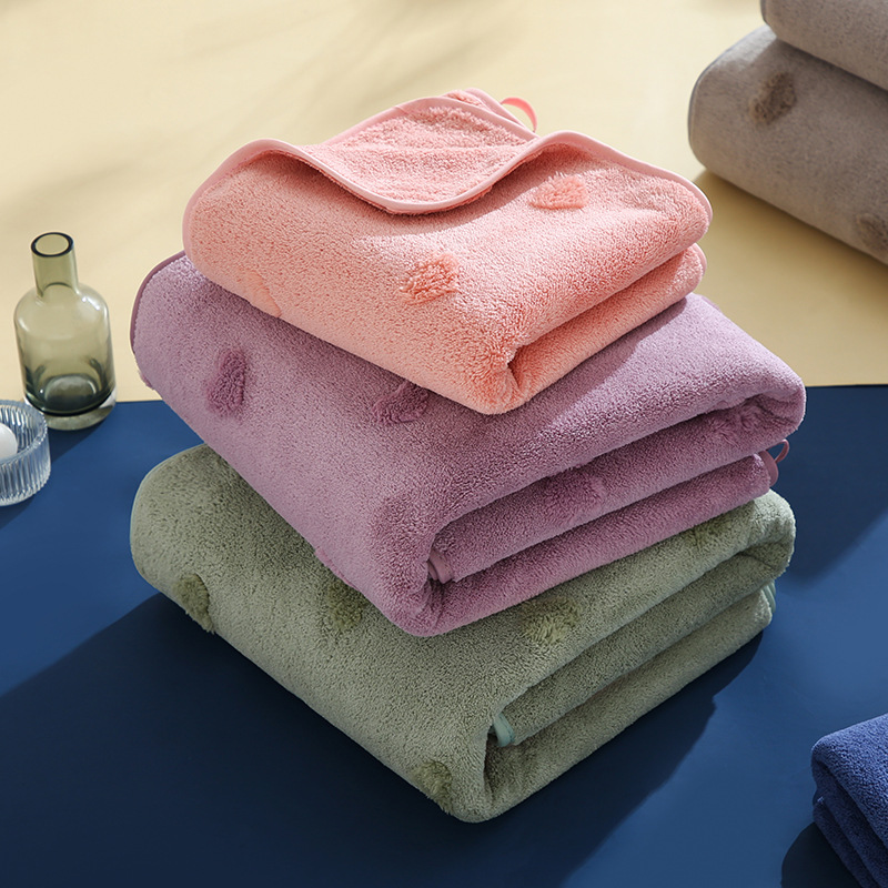 Toallas de lana de coral transfronterizas, toallas de baño, toallas de baño de secado rápido absorbentes de agua de doble cara para el hogar, toallas de pareja, toallas de baño para niños y madres