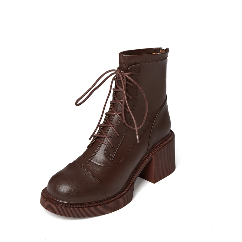 Bequeme Martin-Schuhe mit erhöhter Sohle für Damen im neuen Herbst und Winter 2023 mit dickem Absatz im britischen Stil, Motorradbraun_voghion.com