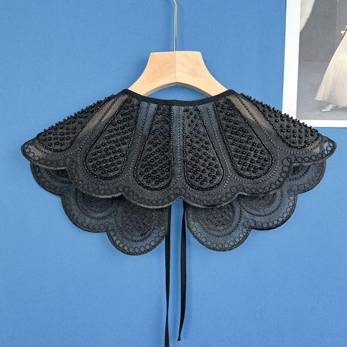 New Organza White Embroidered Rice Beads Three-dimensional Embroidered Fake Collar Women's Versatile Shawl Factory Direct Sales