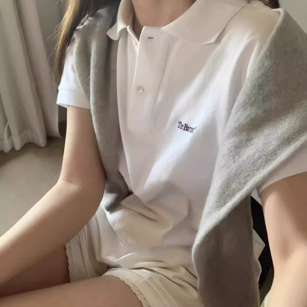 Поло, товары Южной Кореи, футболка, с вышивкой, с short sleeve