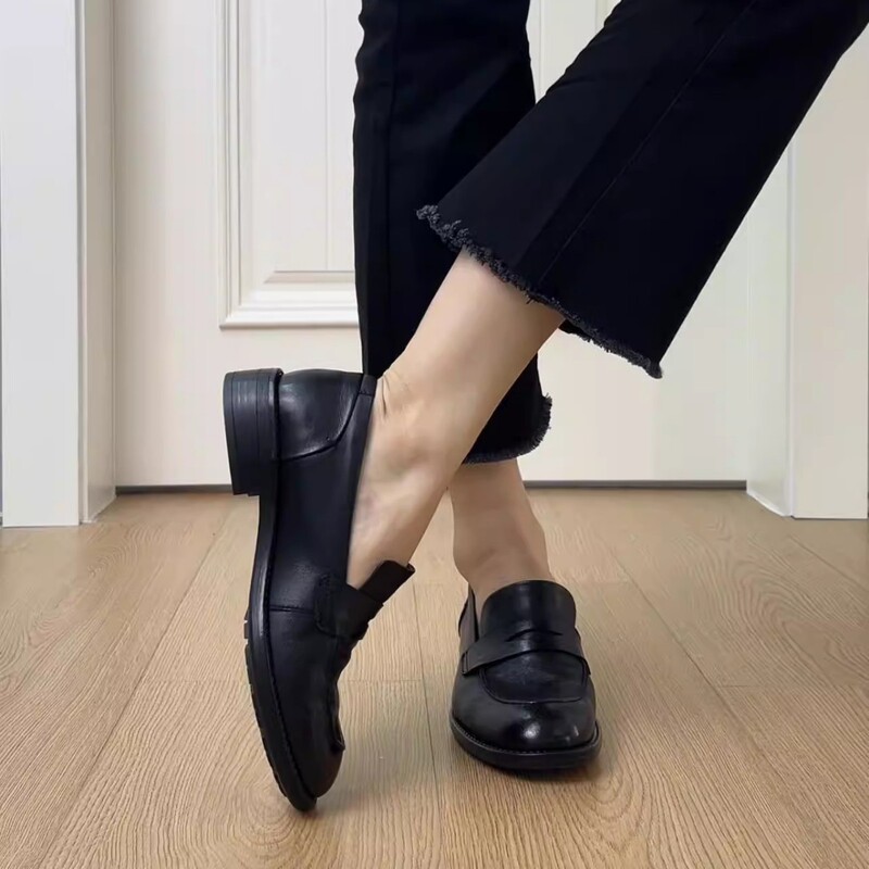 2025秋季新款超软百搭英伦小皮鞋复古一脚蹬乐福鞋浅口单鞋女|undefined
