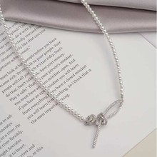 何家同款玫瑰丝带珍珠项链气质优雅百搭吊坠个性小众设计锁骨链女