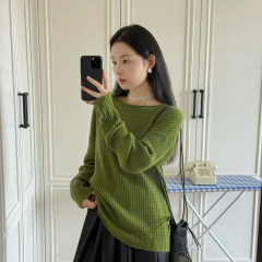 DIGM | 2025秋季慵懒风松弛感坑纹宽松兔绒羊毛针织毛衣女A3M039