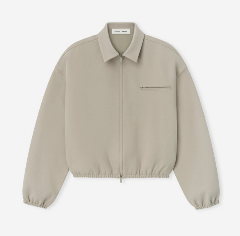 Fear of God Essentials Zip-Up Jacket Bonded Canvas Point Collar Timber
