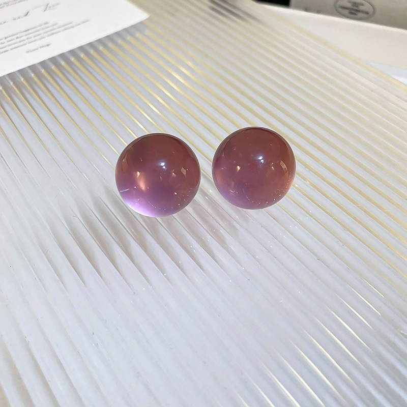 Pendientes de resina de bola transparente de color de dopamina de aguja de plata Pendientes de moda simple de estilo ins Pendientes de estilo literario femenino