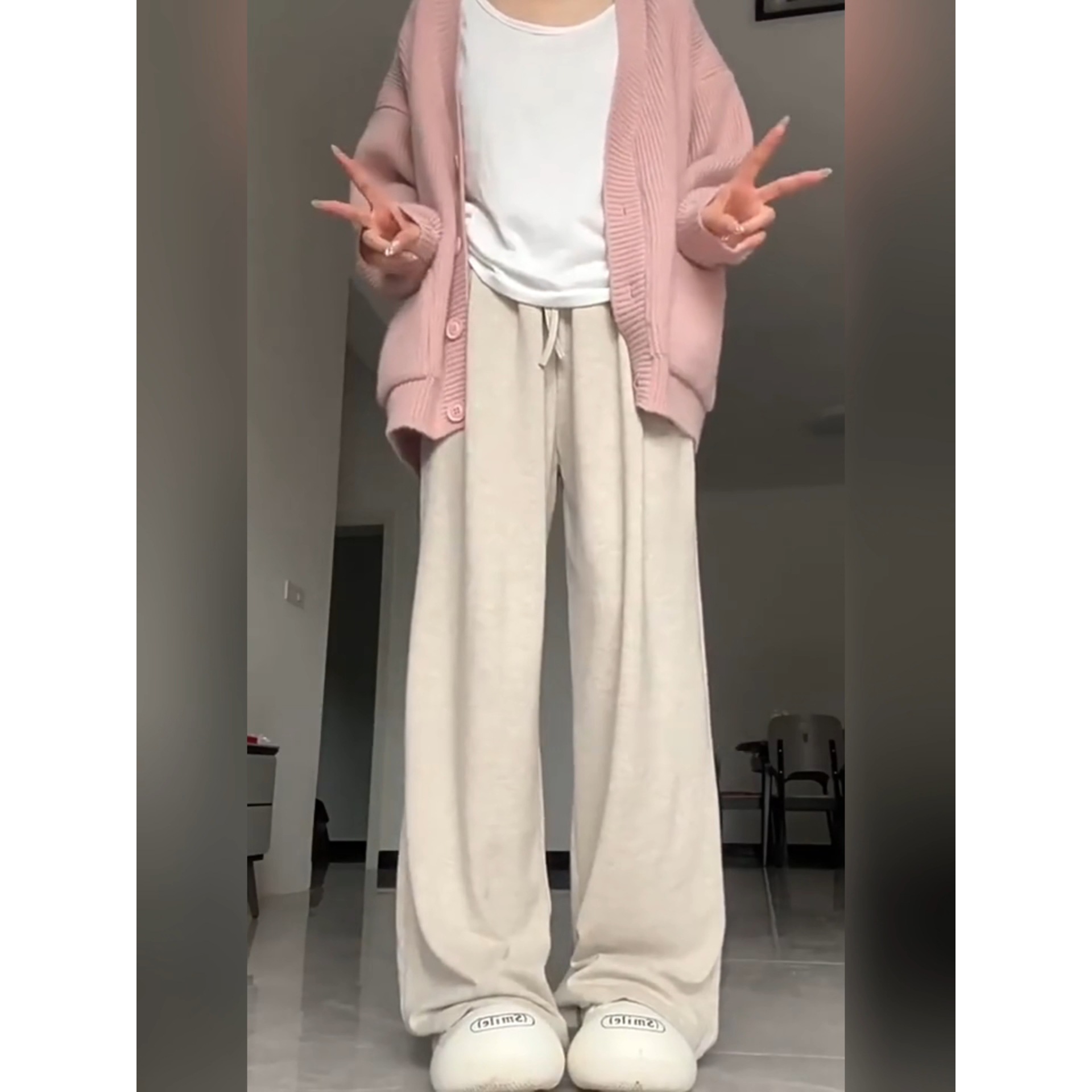 松弛感山本糯米裤女春秋垂感休闲长袖冬季加绒保暖大码胖MM阔腿裤