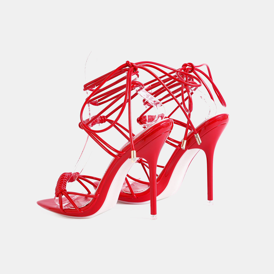 Sandal nữ gót nhọn 12 cm quai ngang siêu mảnh buộc dây cỡ lớn — Màu be, Màu bạc, Màu trắng, Màu tím chi tiết 4