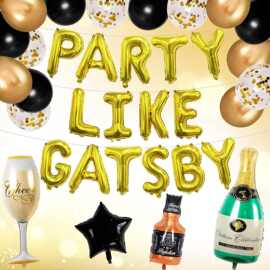 PARTY LIKE GATSBY金色字母铝箔气球生日单身派对威士忌香槟装饰