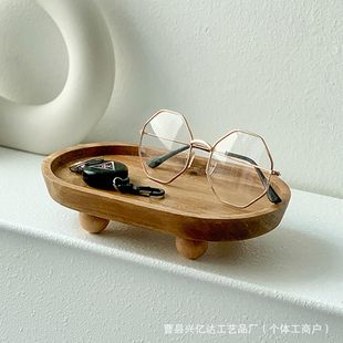 Wooden Decorative Tray Household Entry Door Desktop Key Glasses Storage Plate Aromatherapy Ornament Tray Afternoon Tea Tray