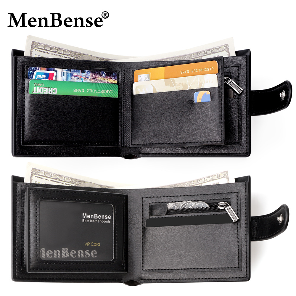 Temporal hebilla textura de cuero horizontal cartera de hombre de negocios corta línea oscura artesanía de tres plegadas cartera de bisagra de hombre