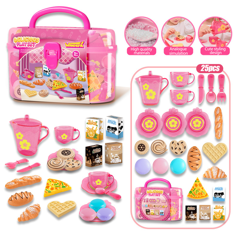 Muebles de cocina para niños transfronterizos, té de la tarde, comida simulada, pasteles, postres, pan, juguetes para el hogar.