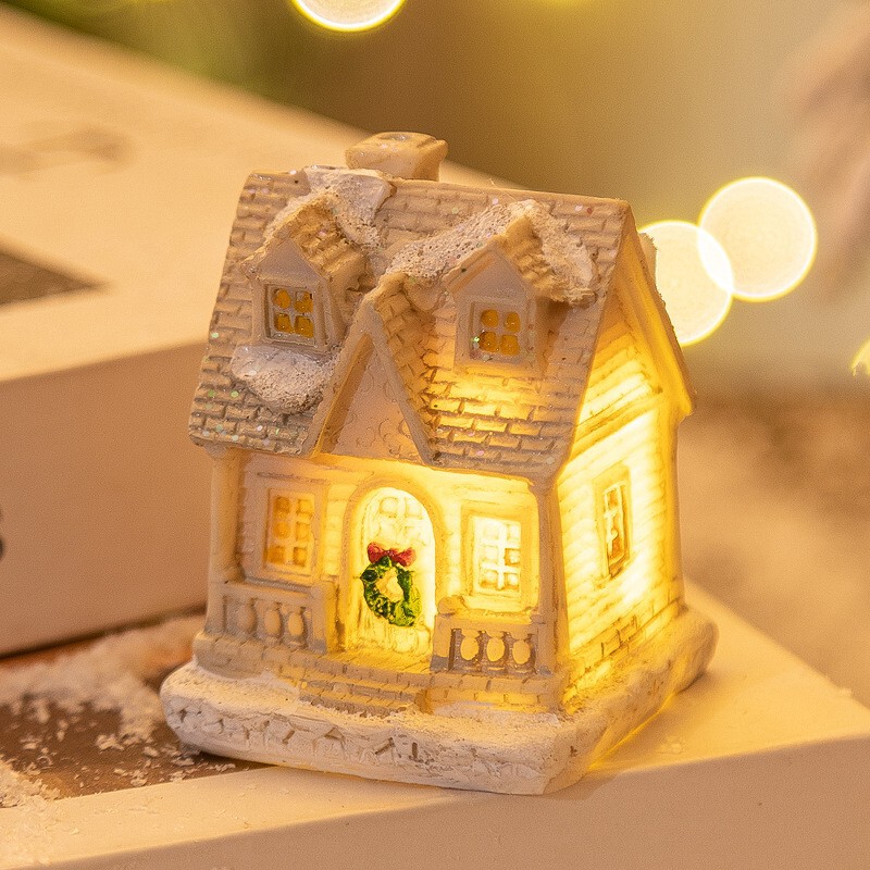 クリスマス新作装飾樹脂製ライト付きミニハウス クリスマスマイクロランドスケープ レトロ装飾置物ギフトライト|undefined