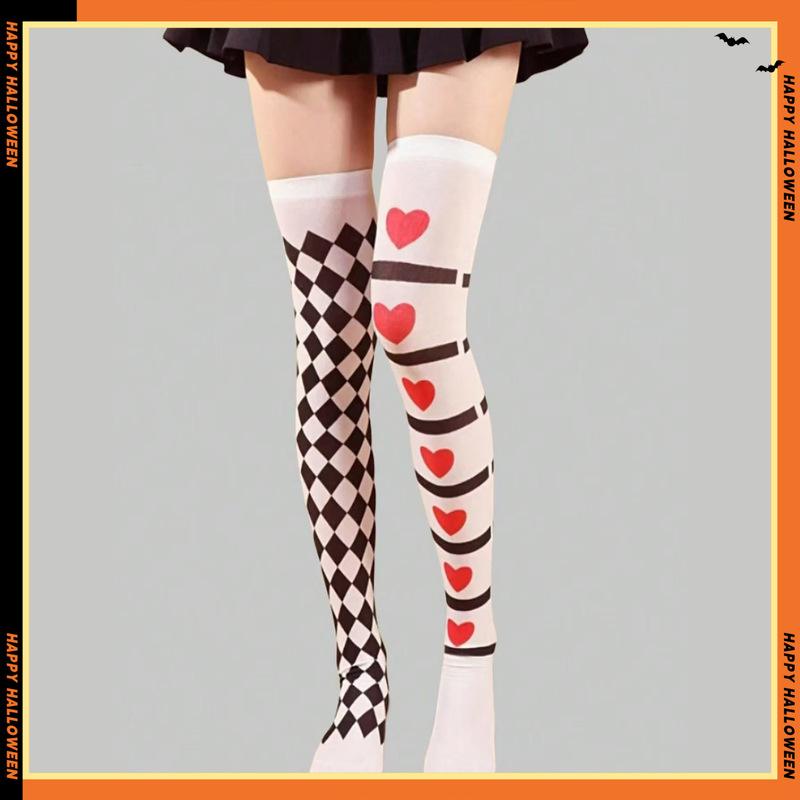 Cross-border Halloween printed socks love diamond long tube party role-playing knee stockings factory direct sales