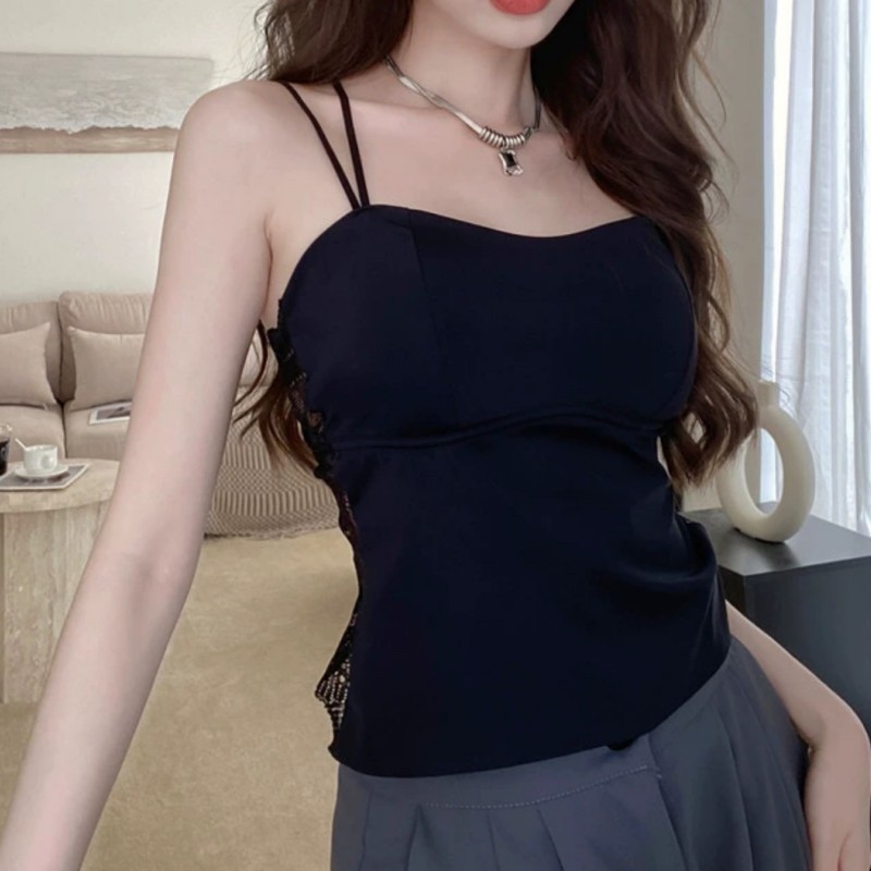 法式性感蕾丝背心女外穿春夏新款辣妹美背内搭冰丝短款小吊带上衣