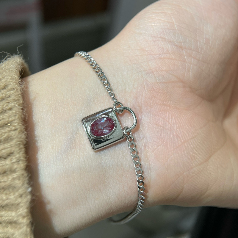 S925 Sterling Silver Gold-plated Elegant Lock Bracelet Inlaid with Gem High-end Sense Women's Alexander Color Stone 5x7