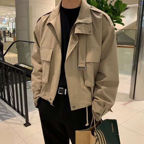 Men's Spring and Autumn Season Korean Style Loose Trend Light Mature Style Pseudo Two-Piece Collar Retro Work Jacket Fashion