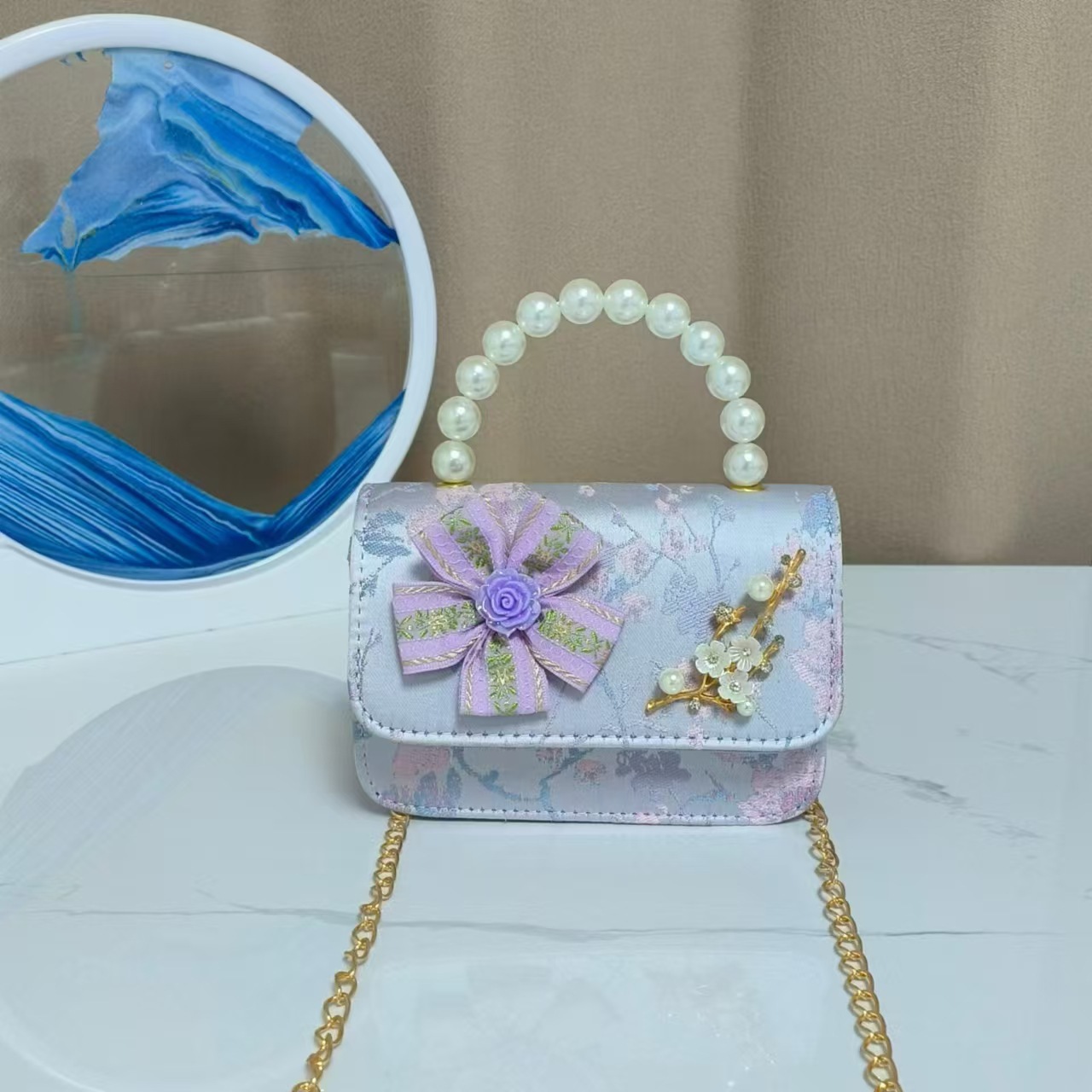 Bolsos infantiles de alto nivel, exquisitos antiguos, bolsos de cambio de niña, bolsos de mano de perlas de princesa, bolsos de almacenamiento