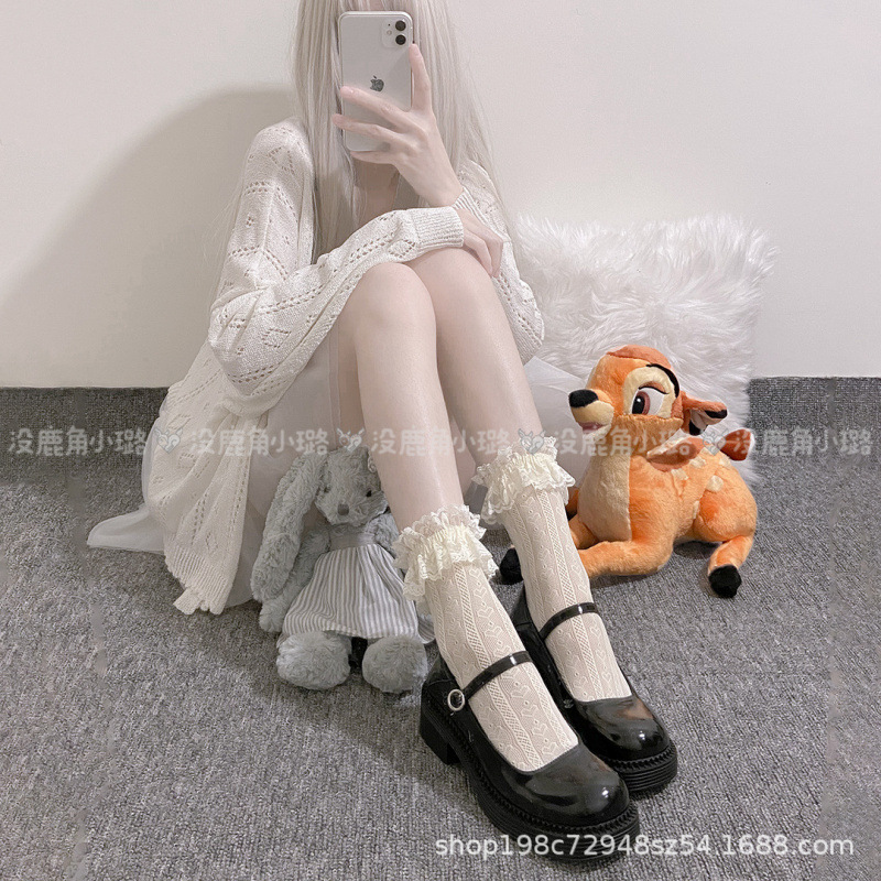 In-Stock Vintage Lolita Lace Trim Calf Socks, Short Socks, Boot Socks, Hollow Fishnet Socks, Vintage Style