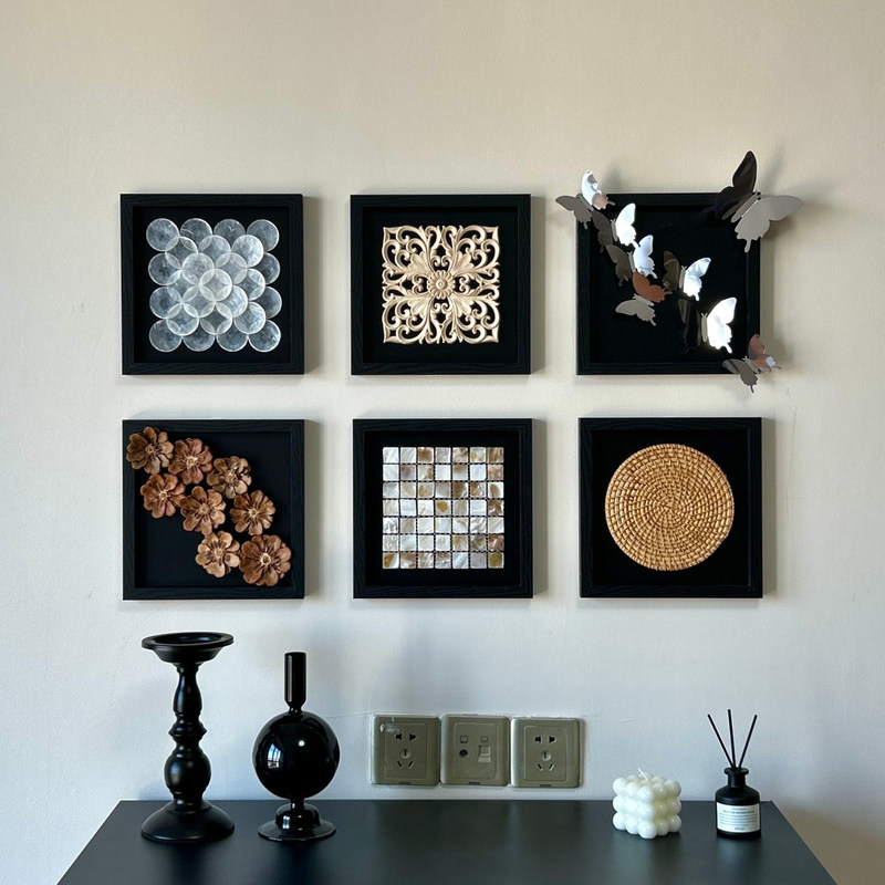 Vintage-Style Combination Wall-Mounted Picture Frame with Wooden Tray, Black, for Living Room Entrance, Handmade DIY Decorative Picture Frame