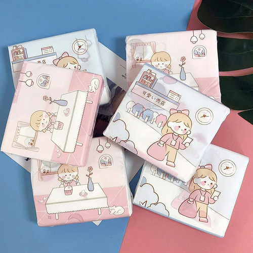 Cartoon Print Tissue Paper Portable Small Bag Colored Napkin Paper Girl Print Paper Household Tissue Paper Wholesale