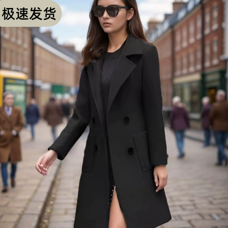 Европейский размер, осенне-зимняя утягивающая и элегантная шерстяная верхняя одежда с длинной талией, женская шерстяная верхняя одежда с элегантным элегантным дизайном
