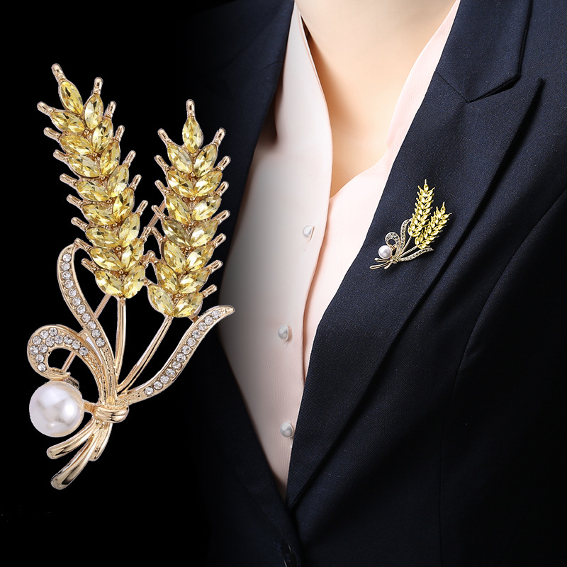 Spilla spiga di grano dorata per donna, spilla di grano con strass di alta qualità, accessori per abiti professionali, punto_voghion.com