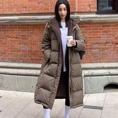 2025冬季新款针织披肩长款羽绒服女韩版加厚宽松白鸭绒外套