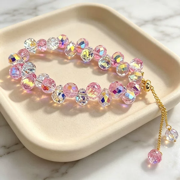 Foreign Trade Double-Layer Crystal Bracelet for Women, Colorful Crystal Beads, Crystal Spacer Pull-Out Style Jewelry, 2024 New Model