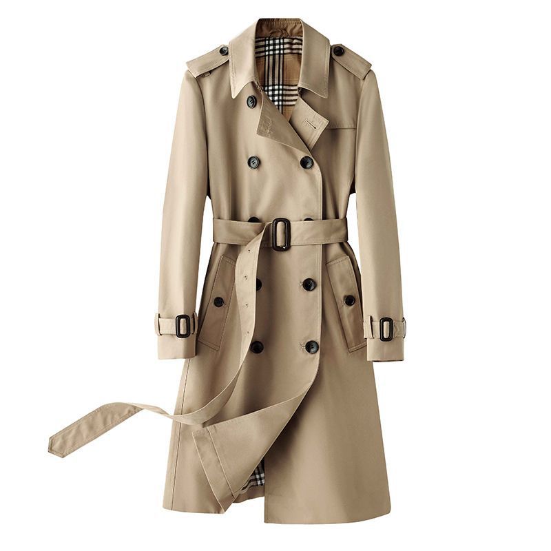 Home Brand Khaki Windbreaker Women's Cocoon-Shaped British Mid-Length Style Fashionable Petite Spring and Autumn Coat