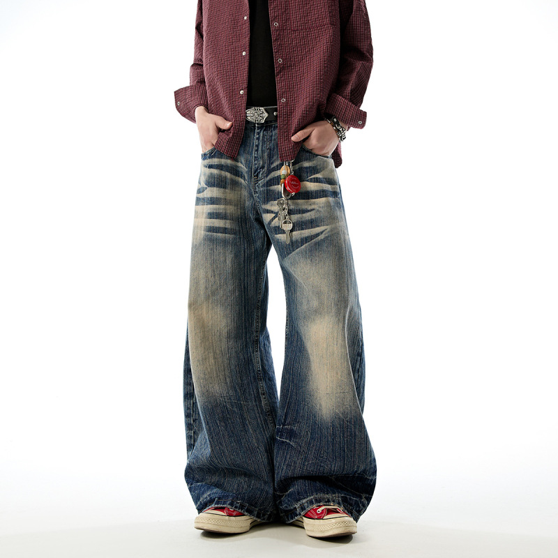 2026 Spring/Summer New Men's High-Quality Bamboo Weave Heavy-Duty Embroidered Washed Denim Jeans Large Size Loose Fit Long Pants 2026 Spring/Summer New Men's High-Quality Bamboo Weave Heavy-Duty Embroidered Washed Denim Jeans Large Size Loose Fit Long Pants
