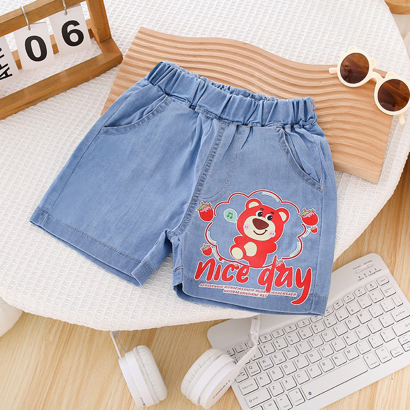 Girls' Boys' Denim Shorts Children's Summer Thin Tencel Triple Pants New Style Large Children's Outer Wear Cartoon Pants