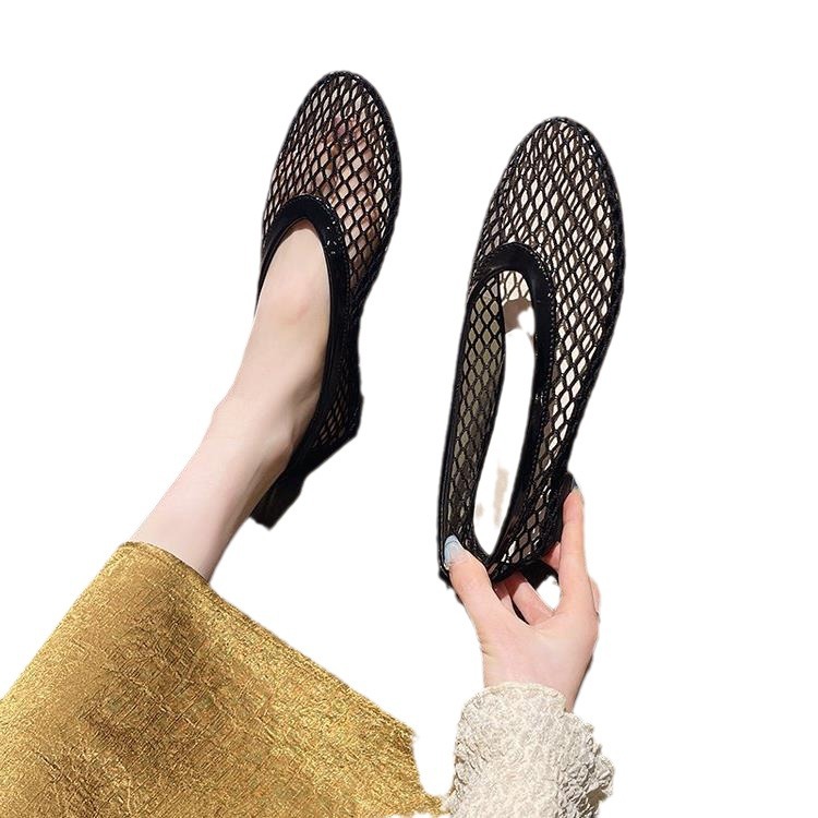 Foreign Trade Large Size Fishnet Mesh Women's New Flat Low-heel Hollow European And American Fashion Loafers_vogvips.com