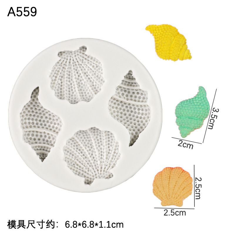 Tema marino serie molde de silicona concha de arcilla epoxi molde de yeso hornear decoración de la torta