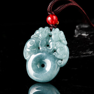 Natural A goods jade blue water double brave peace buckle pendant ice jade pendant men's and women's jade wholesale