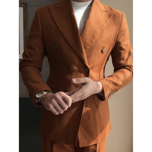 Men's Fashion Casual Double-Breasted Summer Thin High-Quality Linen Trendy Performance Wedding Host Suit