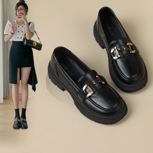 ZHR British Style Small Leather Shoes Women's Spring and Autumn All-match Thick Bottom Loafers 2024 New Black Women's Shoes with Skirt