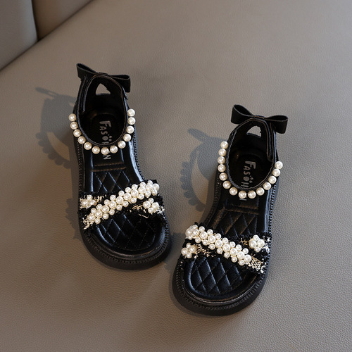 Girls' shoes children's princess sandals 2024 summer new style baby middle-aged and little girls soft-soled casual rhinestone shoes