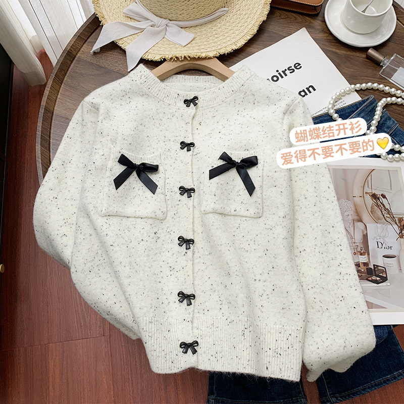 Fashionable demi-season cute sweater with bow