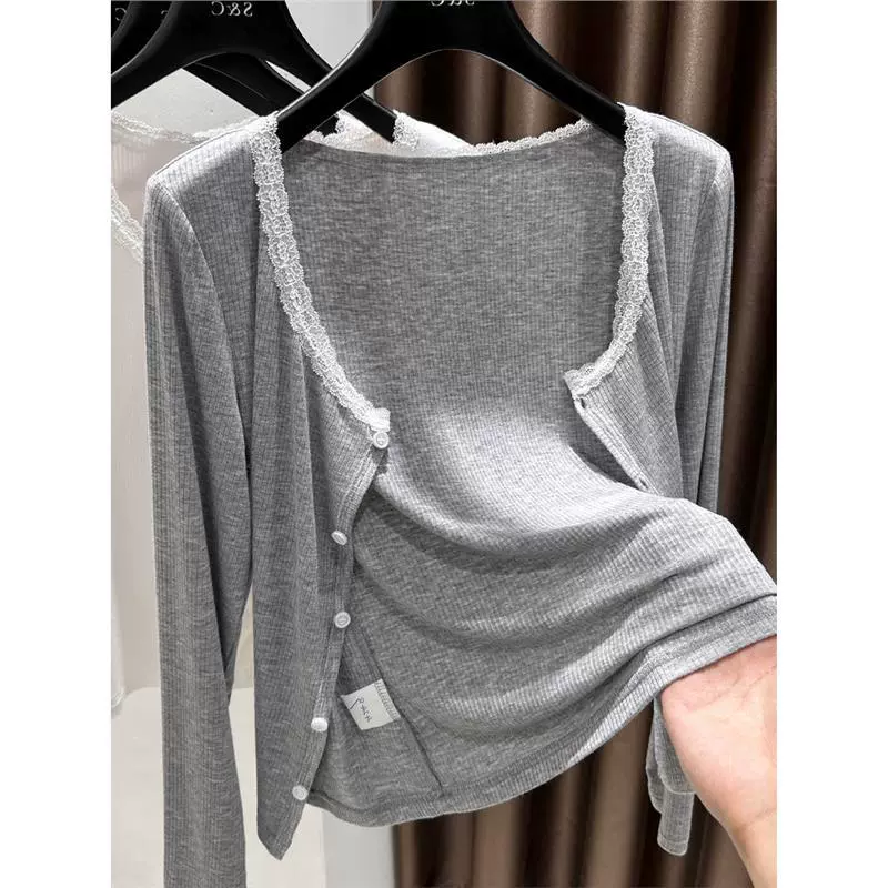 Lace‑trim summer cardigan cloak, thin long‑sleeve button‑front, plus sizes, lightweight