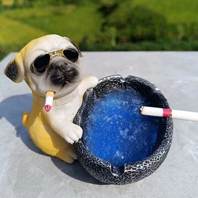2026 New Trendy Large-Capacity: Car ashtray - ball-holding-dogwearing-sunglassesyellowsilver